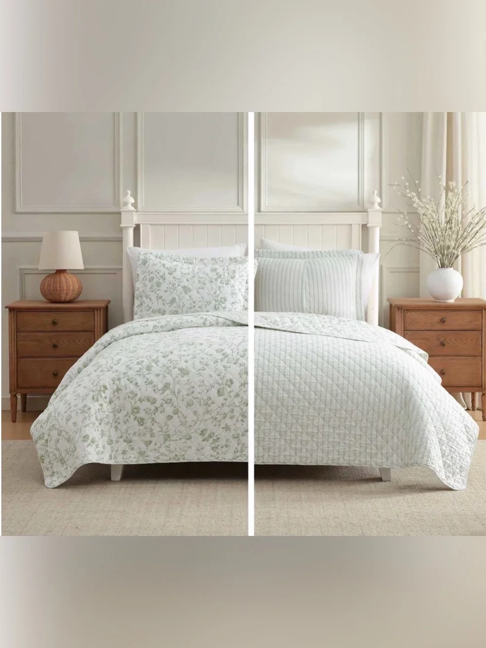 Like new Laura Ashley 3pc King Floral botanical Reversible 100% Cotton Quilt Set